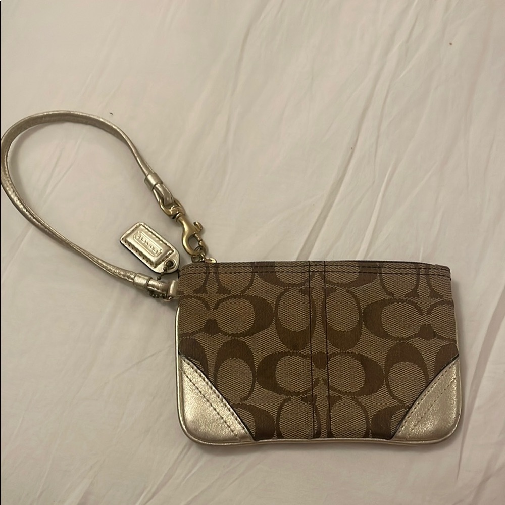 Coach Brown and metallic gold Y2K Vintage wristlet